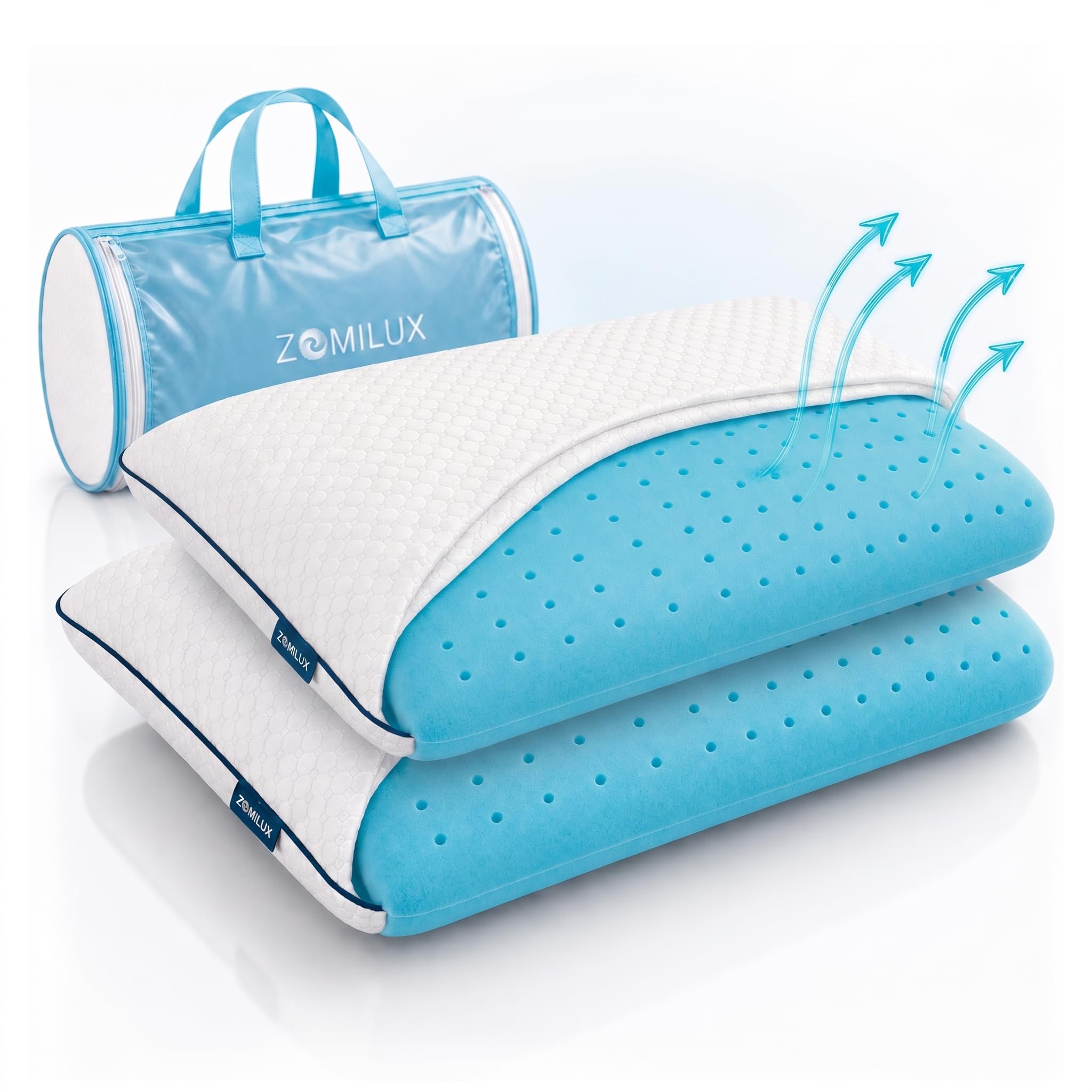 ZOMILUX - Almohada Memory Foam Matrimonial - 2 Piezas 60x40 cm - Almohada Ventilada con Gel - Soporte Ortopédico y Cervical - Par De Almohadas