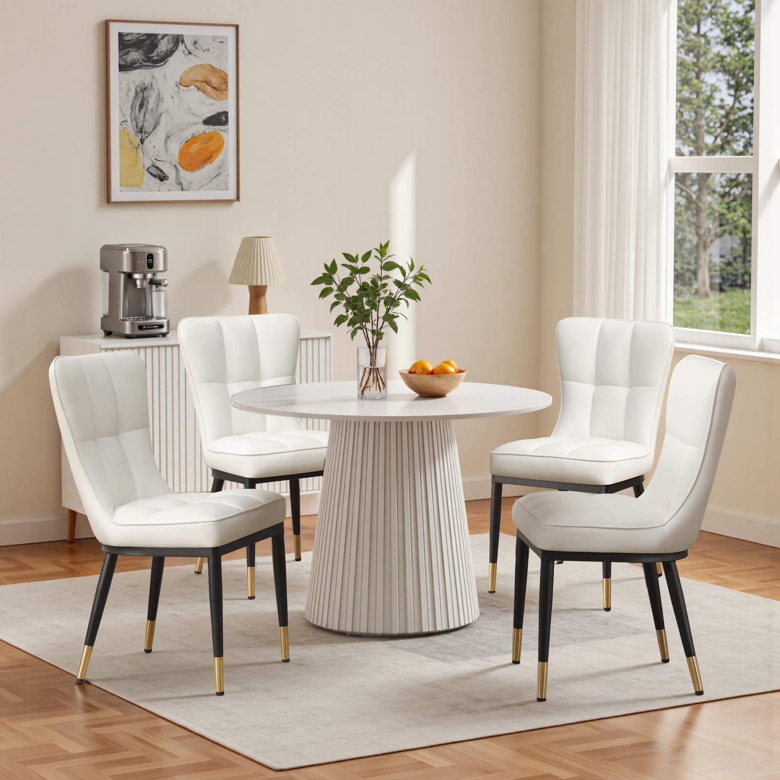 Bekrvio 200KG Belastbar Esszimmerstühle 4Er Set, （8cm dick） Kunstleder Stühle Esszimmer, Einteiliger Metallbeinen Küchenstühle Mit Lehne, Leichter Luxus-Polsterstuhl Fü Küche Esszimmer Wohnzimmer