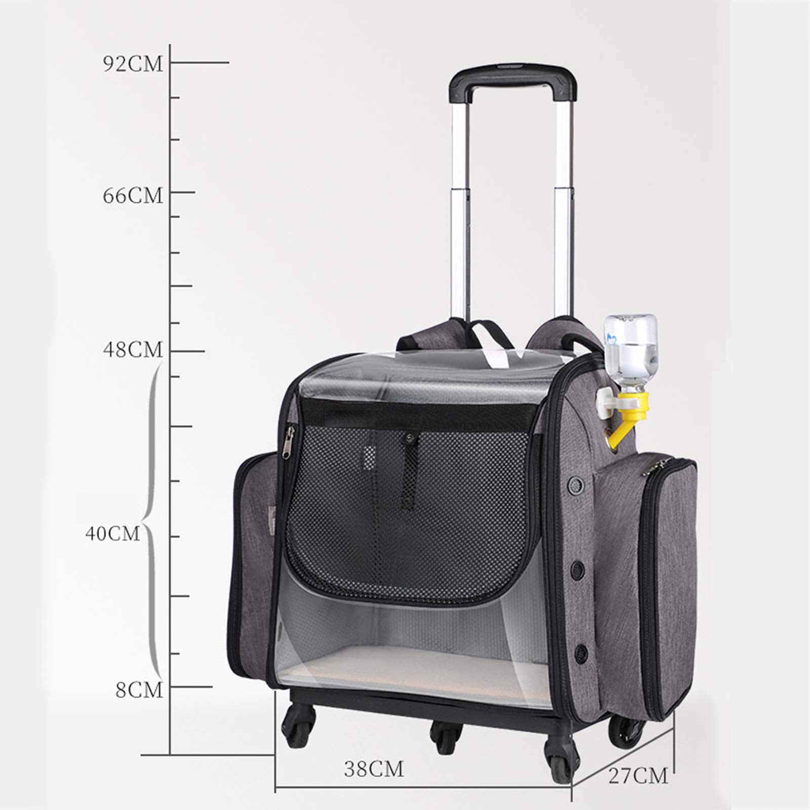Transportador de viaje para mascotas con ruedas, mochila rodante para perros y gatos, incluye caja de comida, caja de arena, botella de agua y cuencos plegables para un transporte cómodo de mascotas