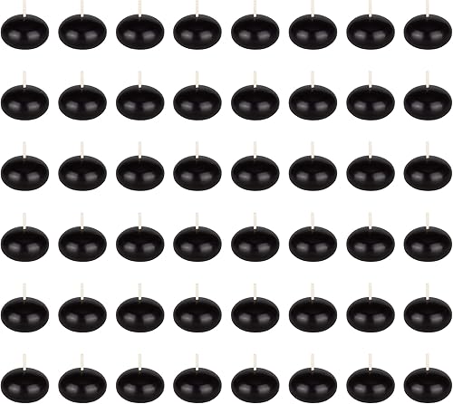 Mega Candles 48 velas flotantes negras sin perfume, vela de cera vertida a mano de 1.5 pulgadas de diámetro, decoración del hogar, recepciones de