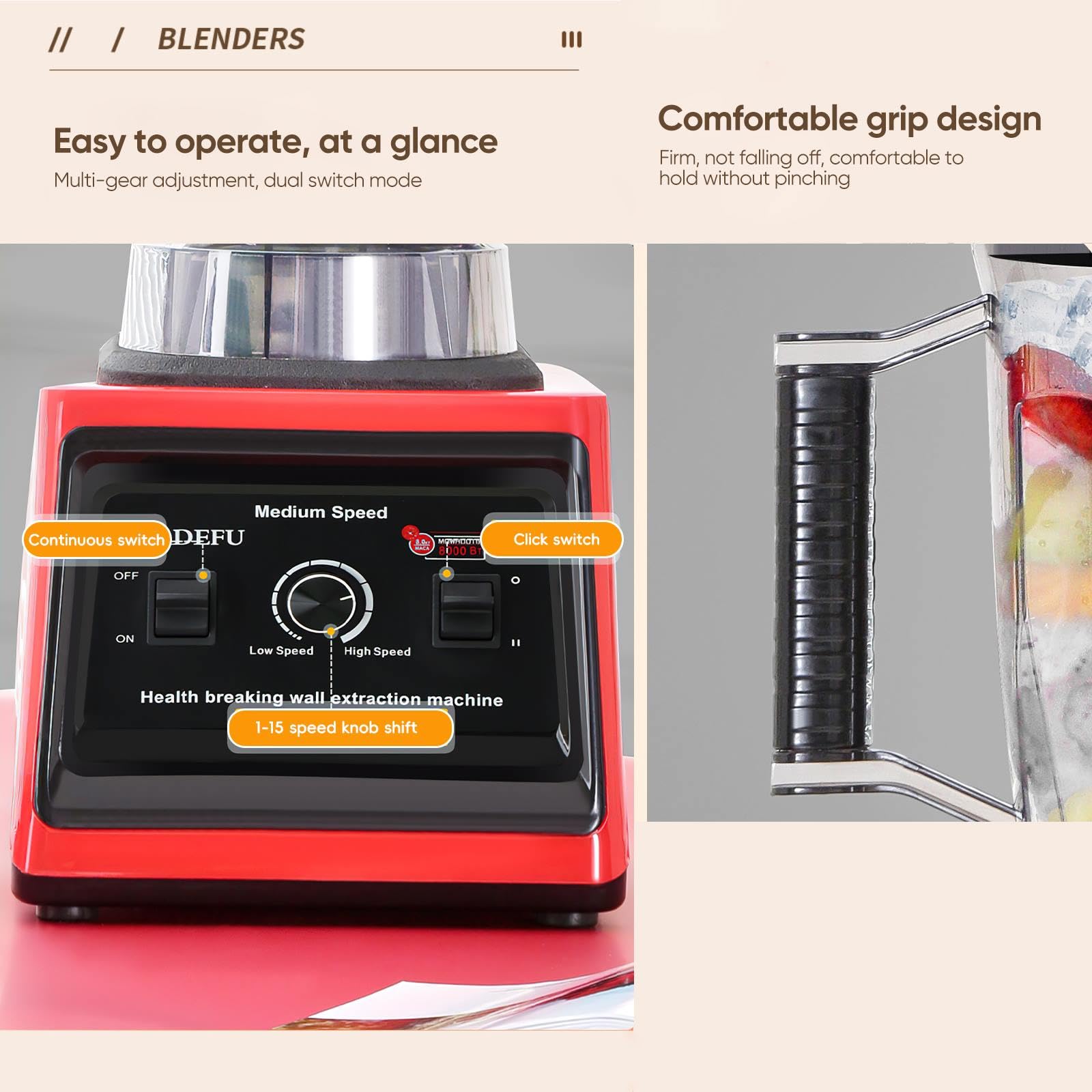 Batidora Profesional 3L,licuadoras para zumos y batidos, 3 Jarras,Cuchillas de Acero Inoxidable,15 Velocidades Ajustables,Batidora para Batidos, Granizados y Frutas (3 en 1 Rojo)