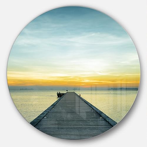 mt8353-c23Boat Pier At Sunset Seascape Foto Círculo pared arte, 23" x 23"