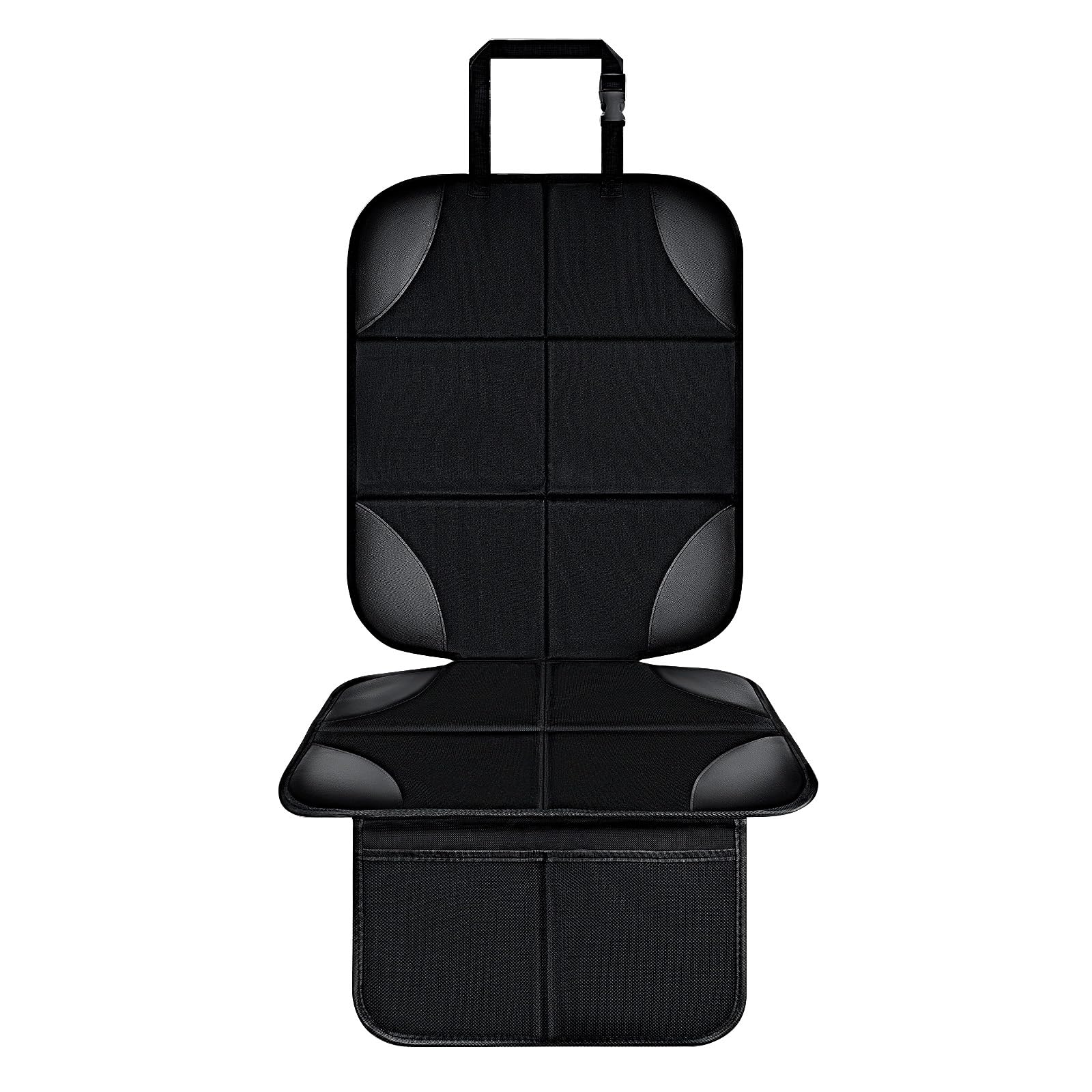 Car Seat Protector, Seat Protector for Baby Carseat with Thickest Padding, Waterproof Child Seat Protectors Under Car Seats Non-Slip Backing 2 Mesh Pockets Baby Pets Car Seat Cover (Black, 1 Pack)