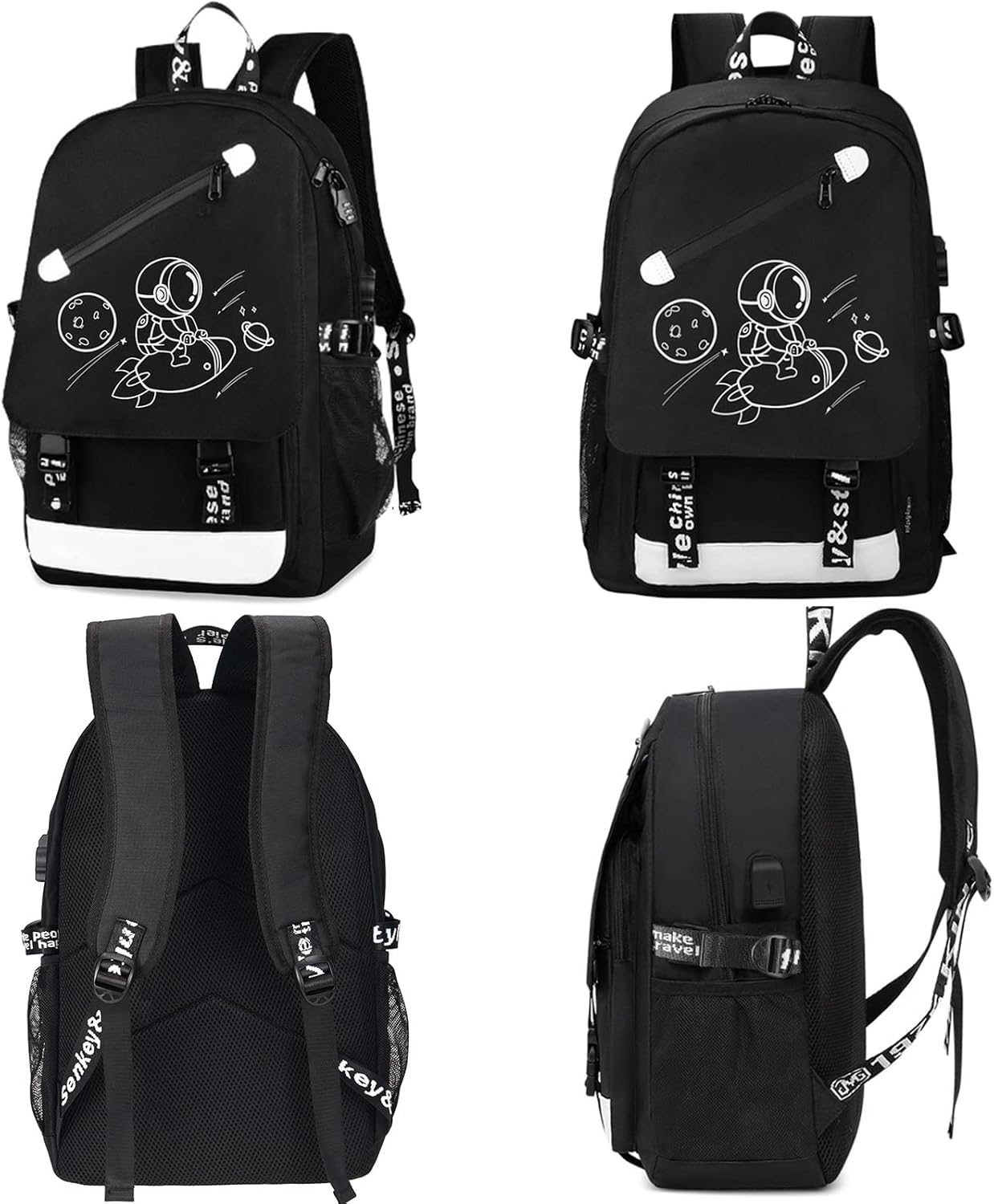 MCWTH School Backpacks for Teen Boys, Luminous School Bag Bookbags for Kids (Space Rocket)