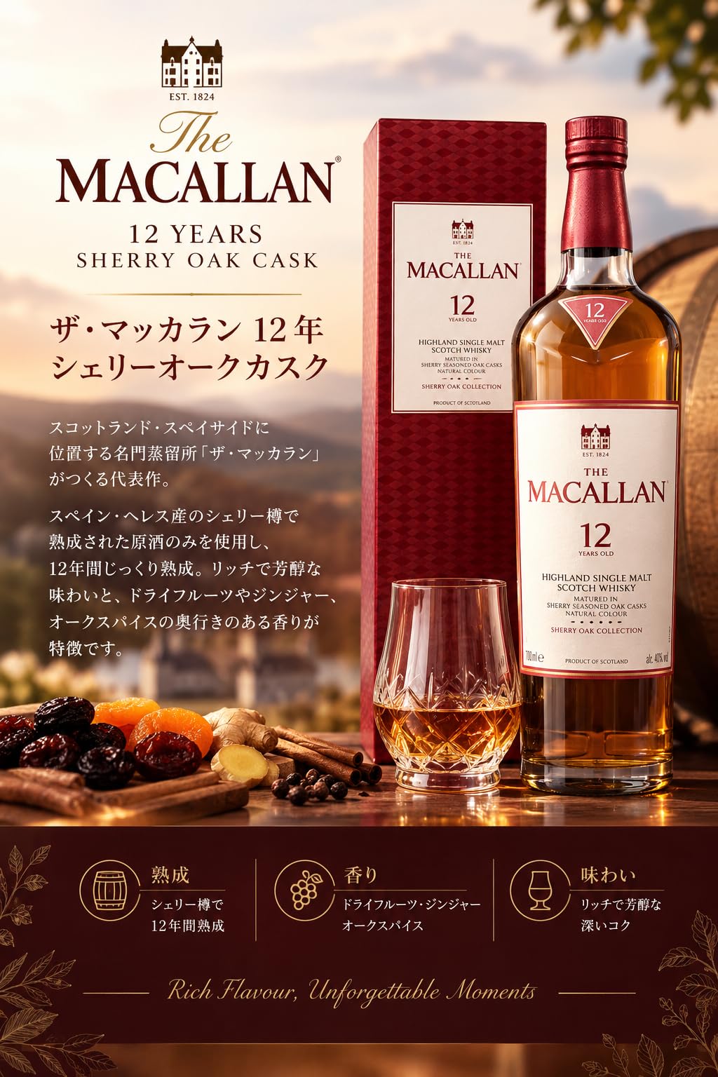 Amazon.co.jp: ザ マッカラン12年 飲み比べ2本セット (シェリーオーク