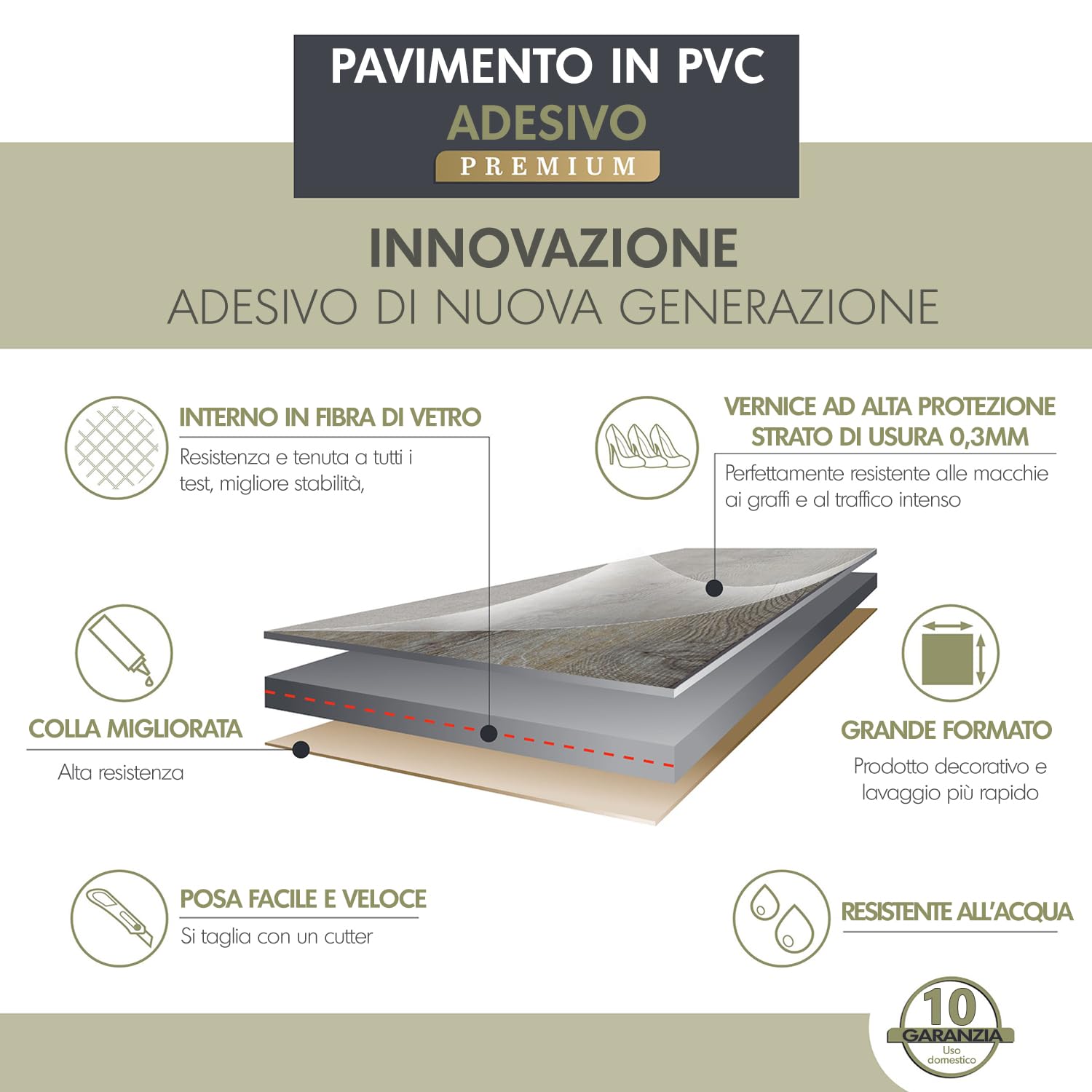 MASTERBRICO Pavimento PVC Adesivo Effetto Legno - Listoni 15,2 x 91,4 cm - Spessore 2.0 mm, Finto Parquet Laminato per Interni - Impermeabile, Facile da Installare - Confezione 2.20mq