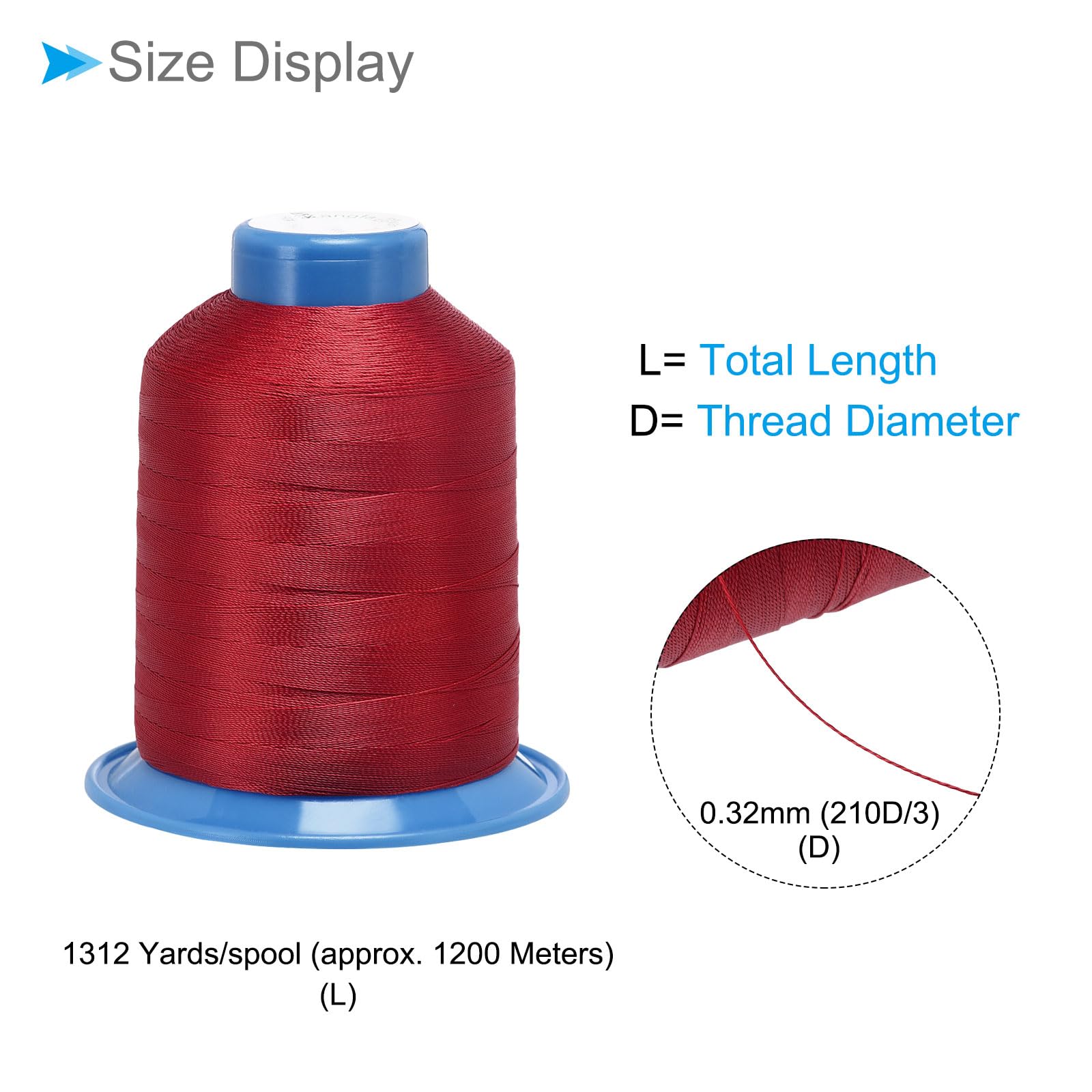 CoCud Bonded Sewing Thread, 1312 Yards 210D/0.32mm Polyester Upholstery Thread Red - Image 2