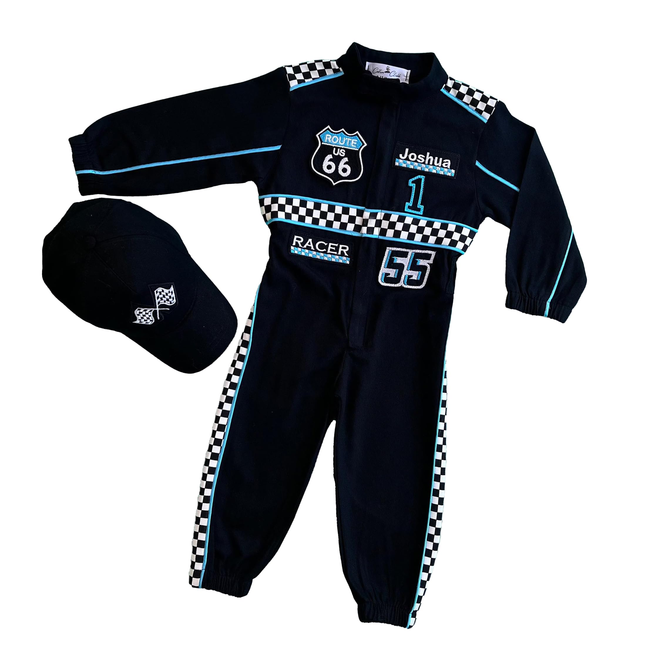 Costumes Club Personalized Handmade Race Car Driver Costume for Toddlers (3T, Black & Turquoise) — image 1