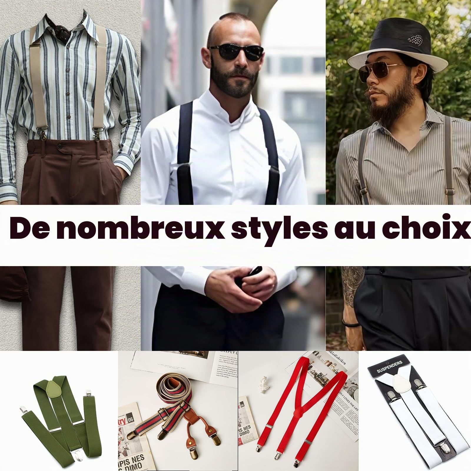Bretelles robustes de 3,5 cm de large avec clips métalliques solides, élastiques réglables, taille unique pour homme et femme, affaires, mariage décontracté