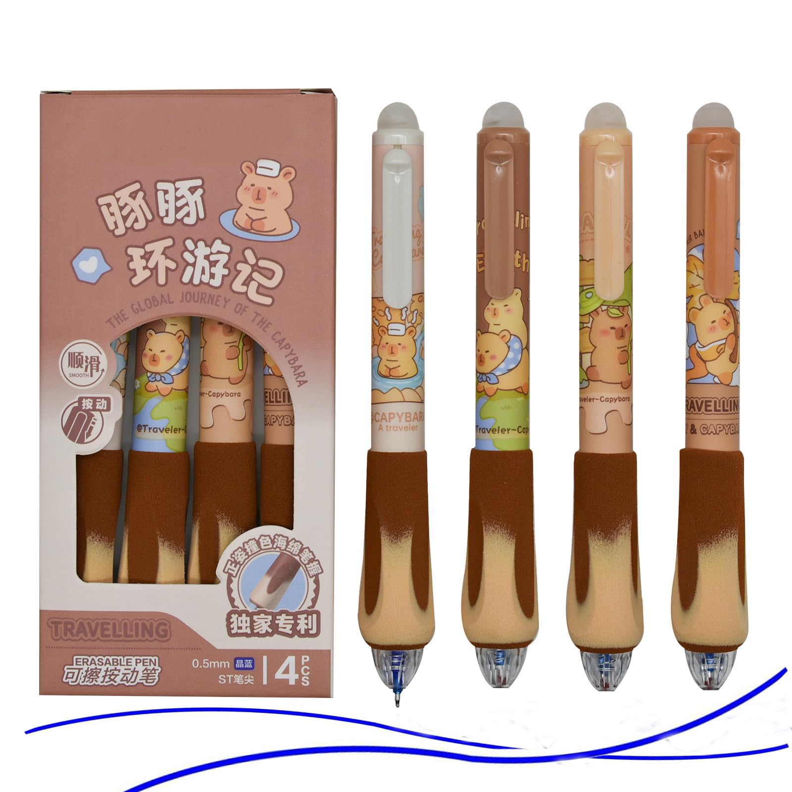 12 bolígrafos ergonómicos de gel borrables de agarre suave, tinta azul, cómoda herramienta de escritura para la escuela, la oficina y el uso diario