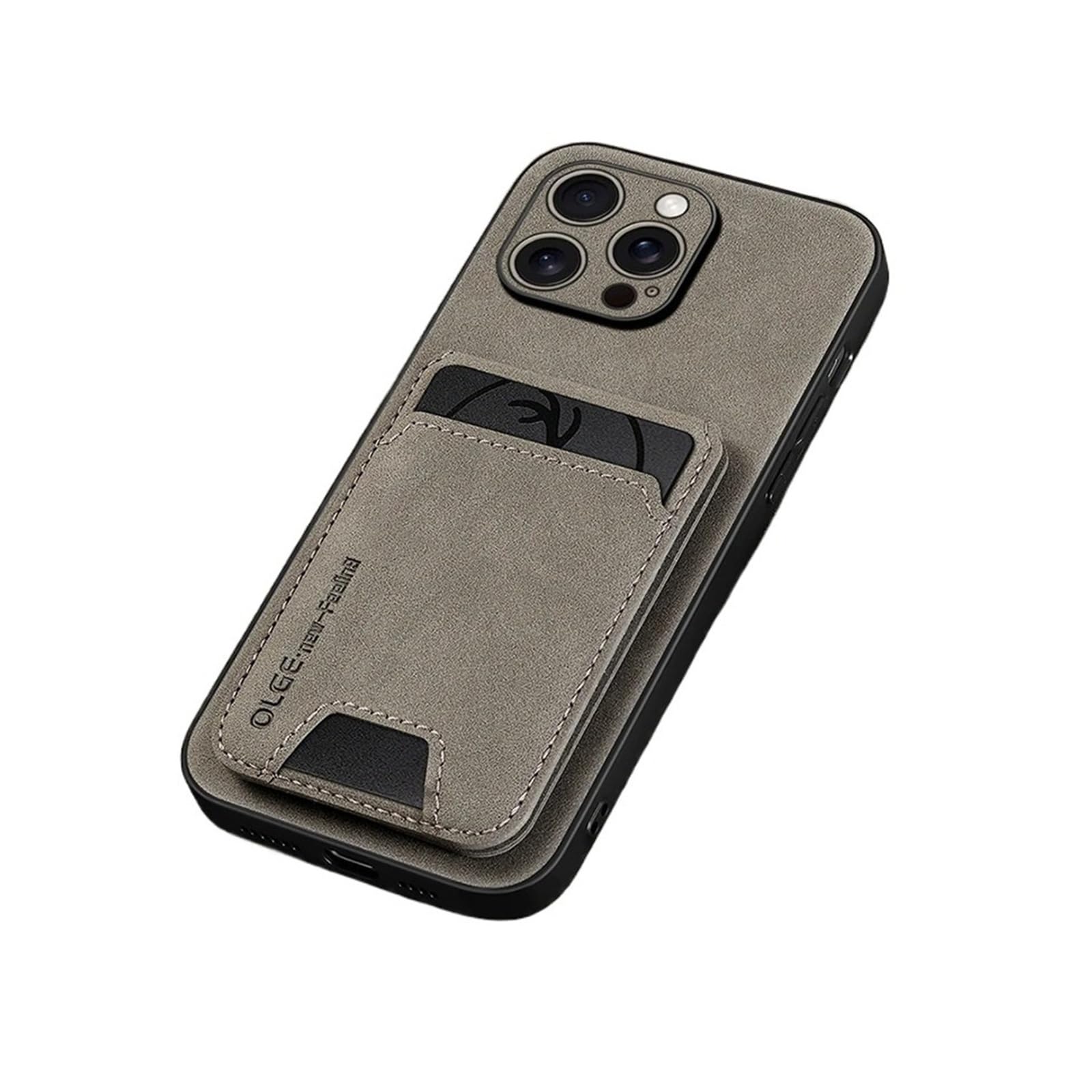 Funda de teléfono con tarjetero de cuero para iPhone 16 Pro gris 8