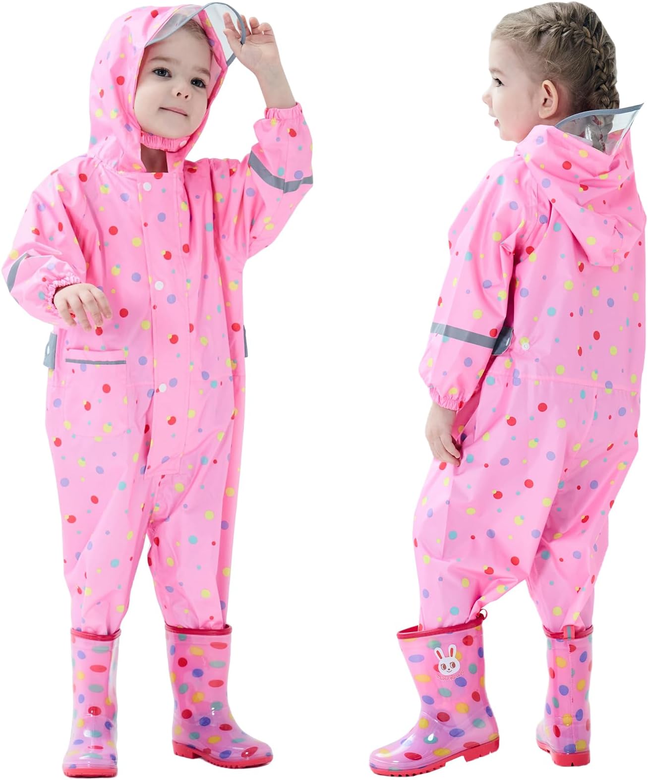 Toddler Kids Rain Suit Girls Boys One Piece Raincoat Waterproof Coverall Lightweight Rainwear Rain Jacket 1-10 Years