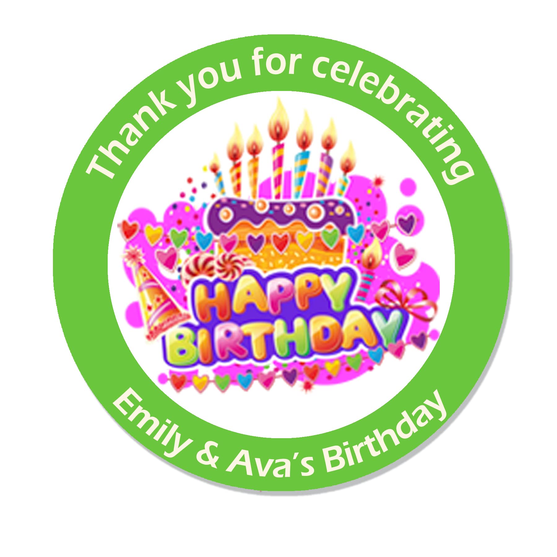 Treasured Forever Green 24 X Personalised Birthday Stickers For Party Thank You Sweet Cone Bags Cake Box Video Games Party Bus Class Gifts (Green)