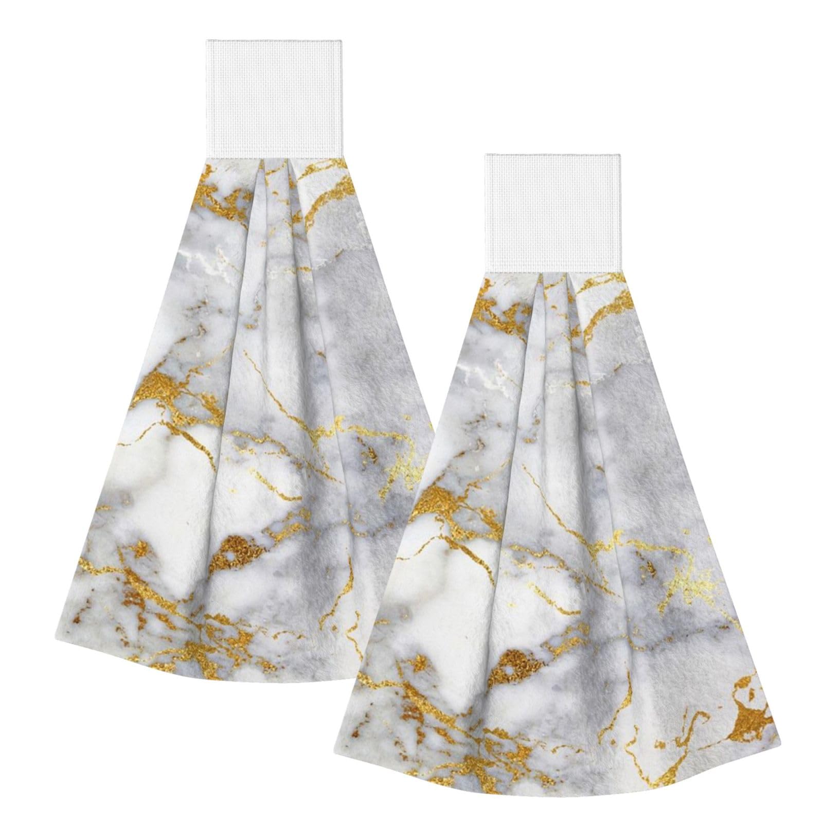 DOPKLNA Gold Marble, 2 Pcs Hanging Coral Fiber Hand Towels for Bathroom, Absorbent Kitchen Towels