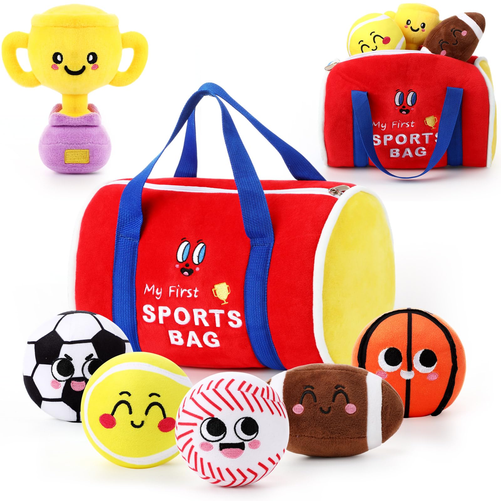 HyDren 7 Pcs My First Sports Bag Plush Toys Playset for Kids