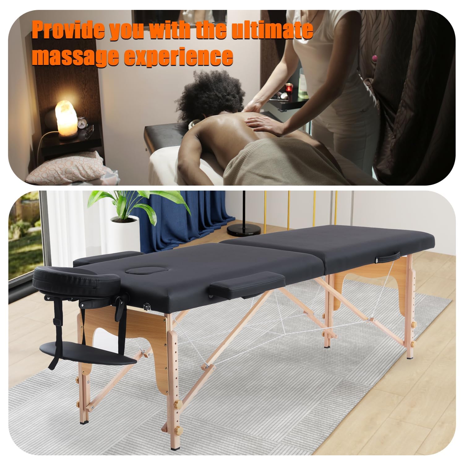 Portable Massage Table with Neck Stretcher, Adjustable Lash Bed Massage Bed Tattoo Table for Eyelash Extensions Beauty Tattoo,Black