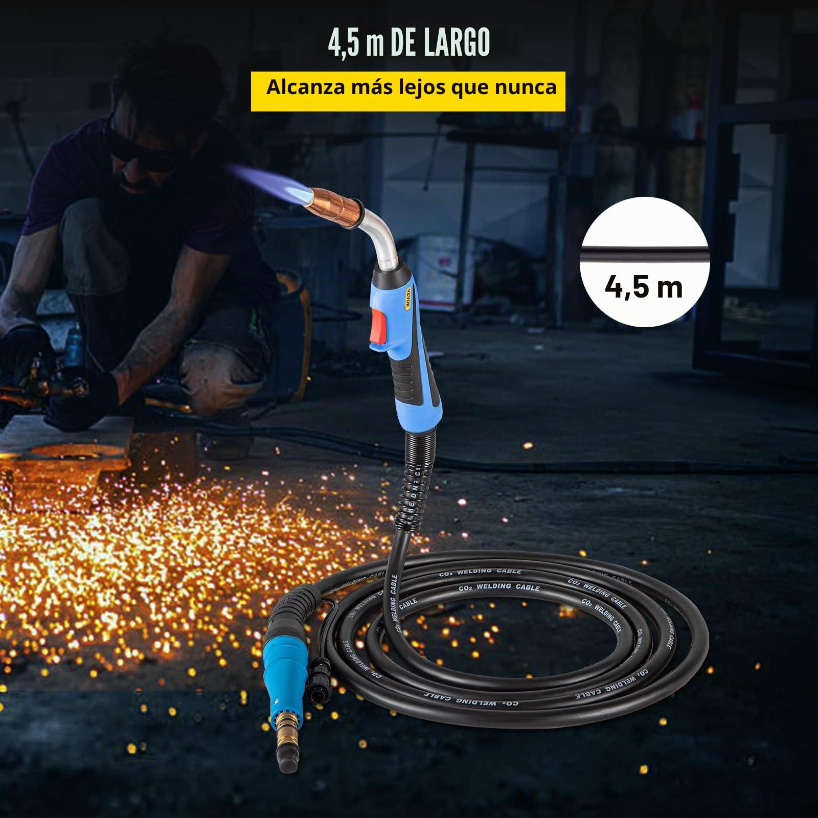 VEVOR Pistola de soldar Mig Cable flexible de repuesto para antorcha de 15 pies ciclo de trabajo de 250 Apara soldador eléctrico soldadura resistente, construcción industrial, entornos hostiles