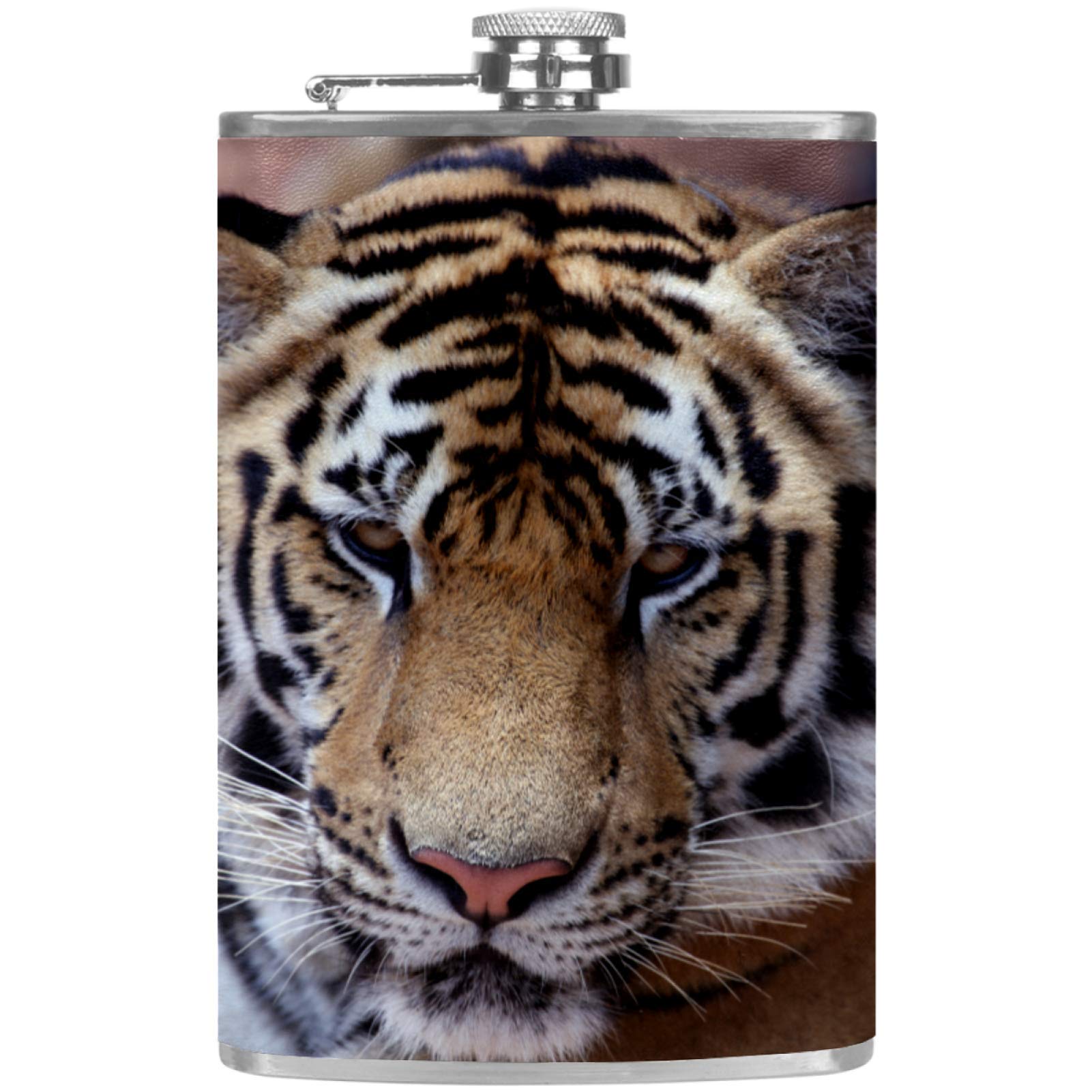 Flasque à whisky tigre en cuir avec entonnoir idéale pour vos soirées barbecue et camping