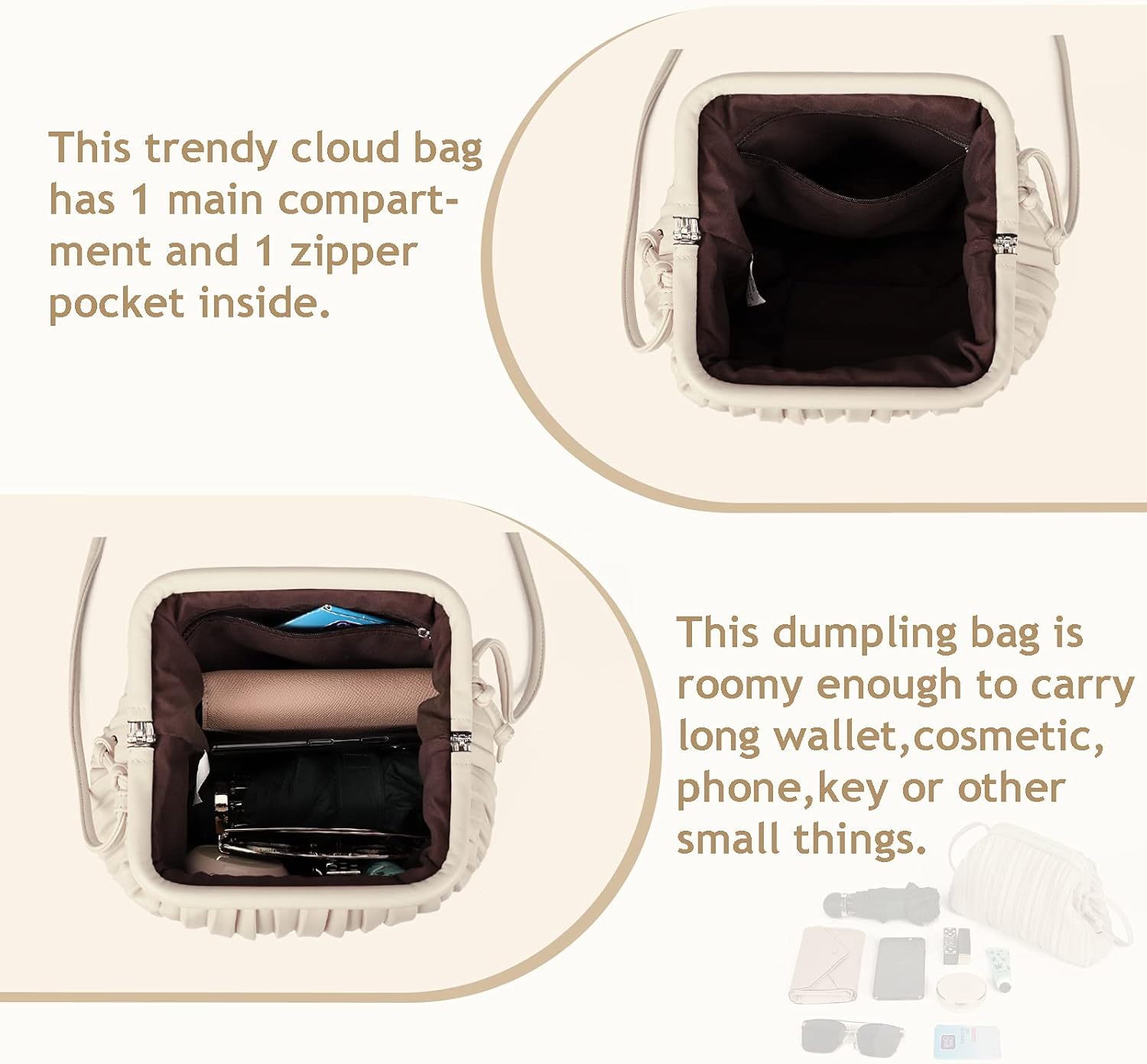 GLITZALL Clutch Purse and Dumpling Bag for Women,Designer Cloud Handbag and Ruched Bag with Detachable Shoulder Strap - Image 5