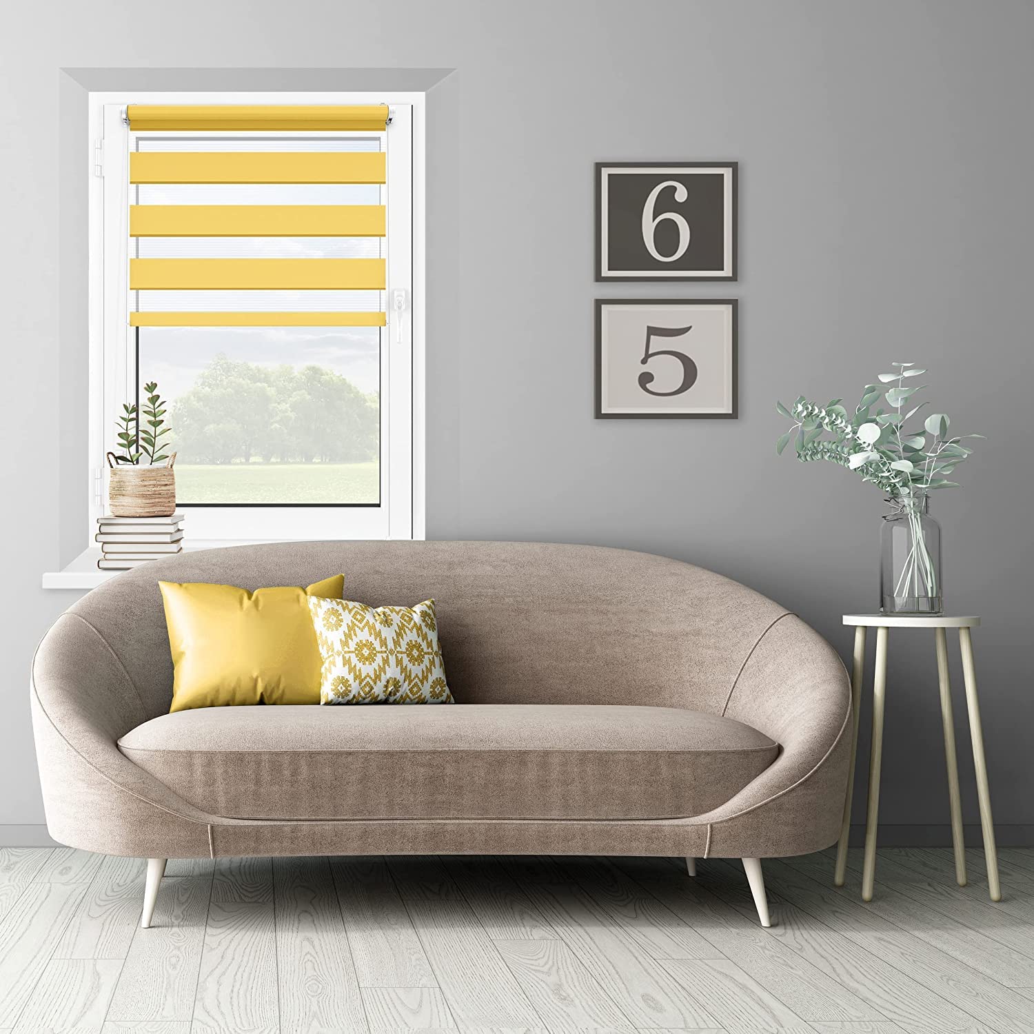 Mardom Rollos für Fenster Ohne Bohren Gelb, 112.5x215 cm