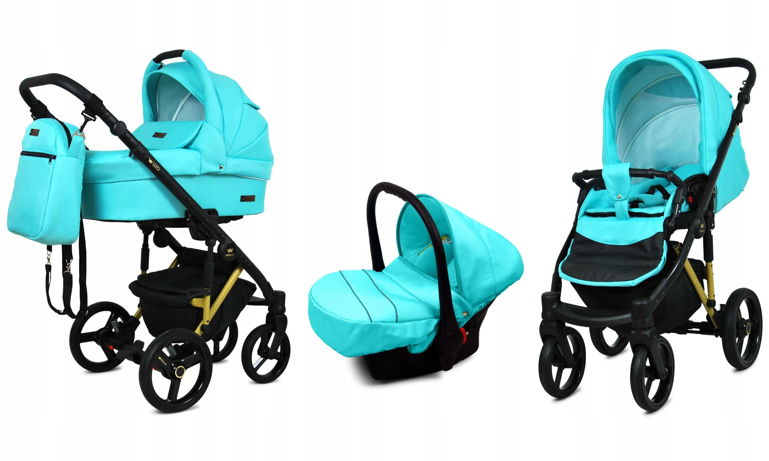 BabyLux® Zestaw wózków dziecięcych 3 w 1 – UZO – w zestawie wanienka dla niemowląt, fotelik sportowy, fotelik samochodowy – zestaw wózków dziecięcych – wózek dziecięcy kombi z torbą do przewijania