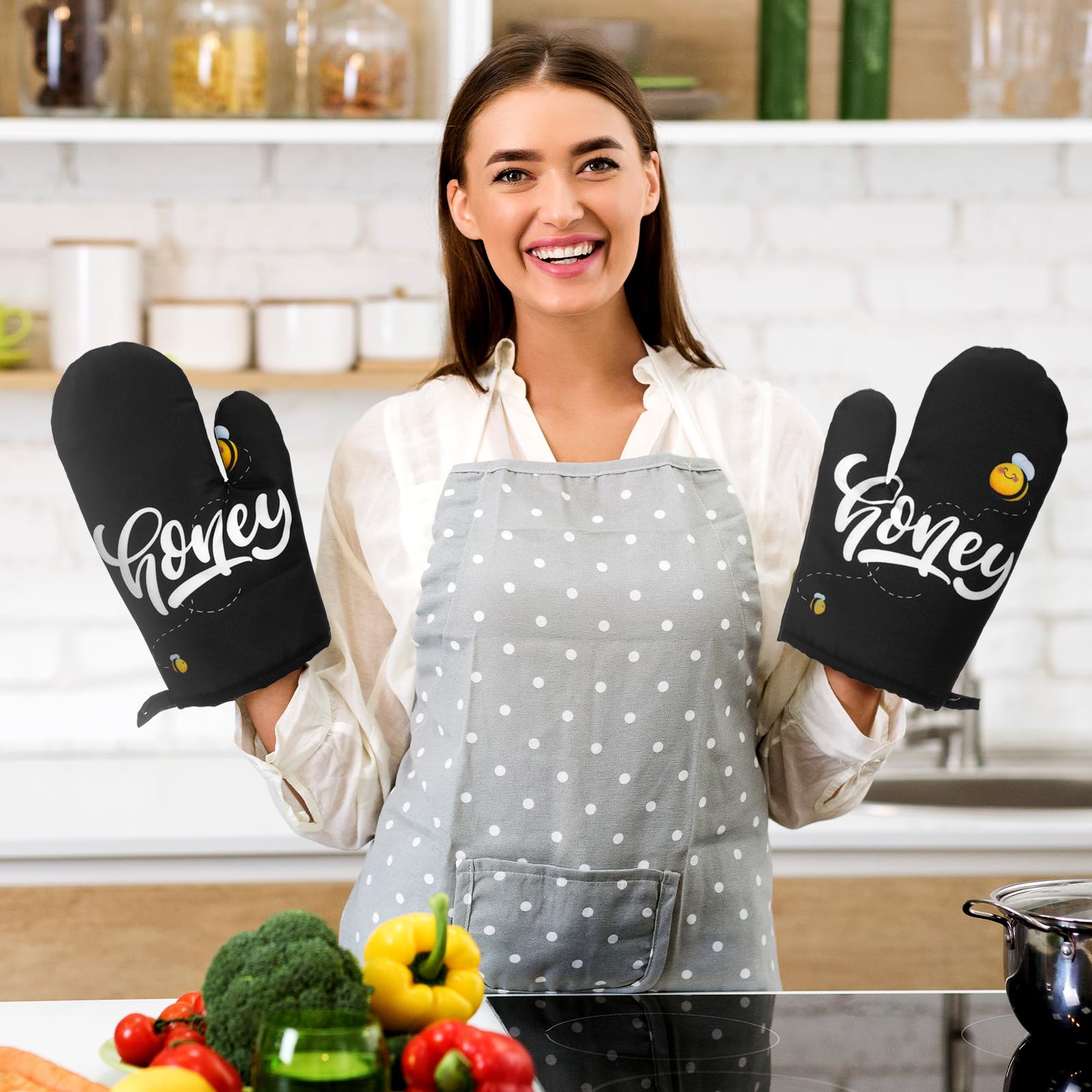 Juego de 6 toallas de cocina de abeja, decoración y accesorios de cocina, guantes florales para horno y soportes para macetas, paños absorbentes de cocina para cocinar, hornear y asar a la parrilla 2