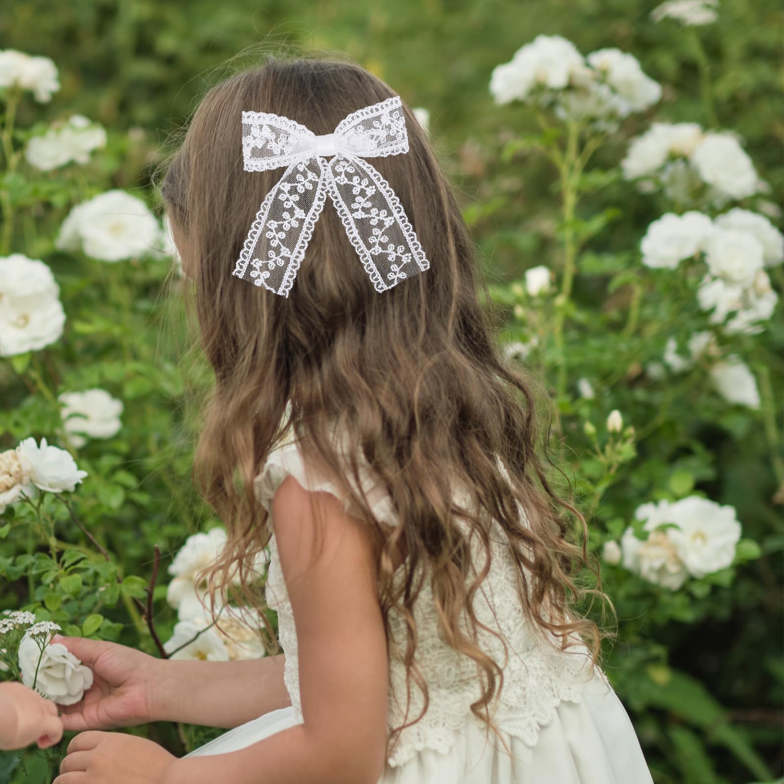 Amazon.com : White Lace Hair Bow Clips for Women Bridal  display picture 1