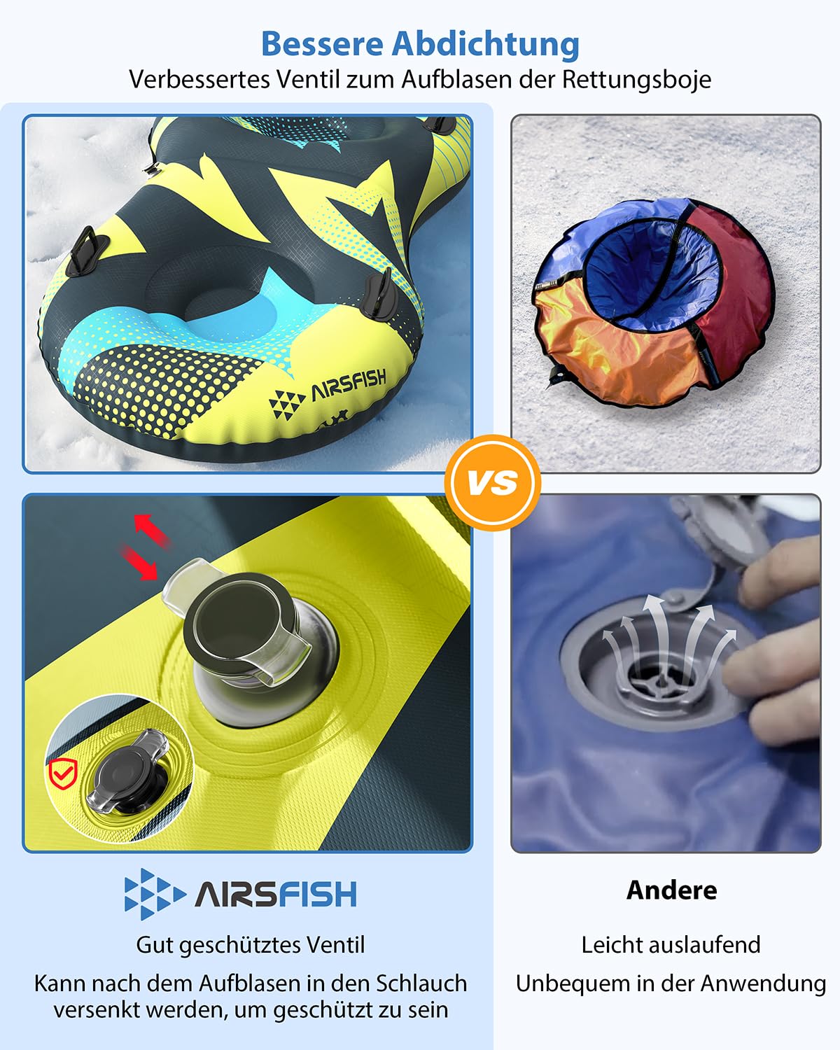 Aufblasbare Schneeschlauch mit Abschleppleine, strapazierfähige Abdeckung, verschleißfestes und frostsicheres Material, Wintersportschlittenrohre für Kinder und Erwachsene