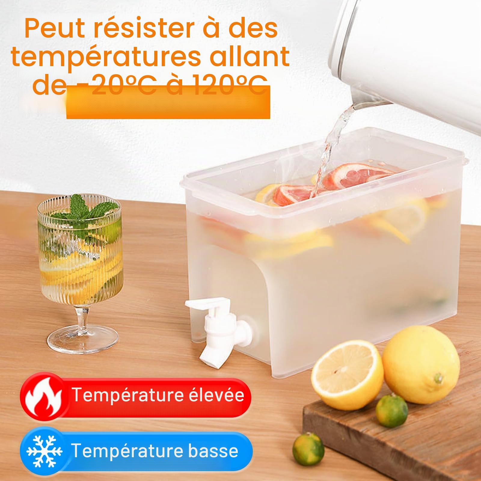 Distributeur d'eau de grande capacité (4L) avec robinets,Distributeur de boissons pour réfrigérateurs,Bouteille d'eau froide avec couvercle，pour les fêtes,les voyages,les pique-niques - lait,jus,sodas