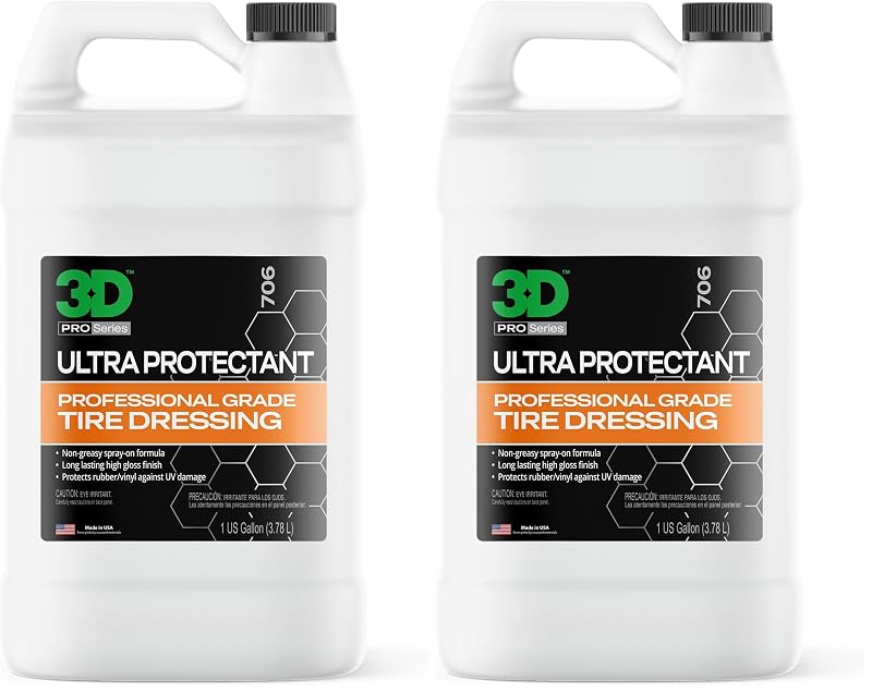 3D Ultra Protectant Spray para Brilho de Pneus à Base de Água para Borracha e Vinil, 2 frascos de 3,785 L
