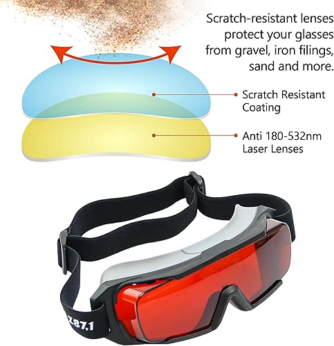 Miniatura 4 de Gafas profesionales con correa láser OD6+ de 532 nm, seguridad de 180-540 nm para láser verde, gafas láser UVvioleta y azul, gafas con correa láser