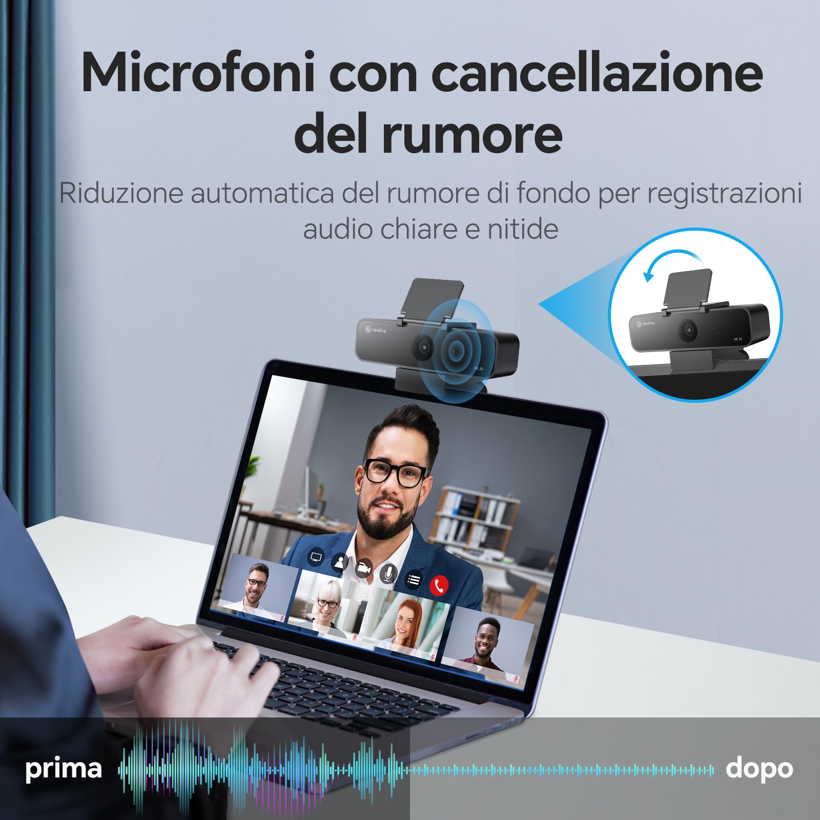 Webcam PC 4k con 2 Microfoni con Sensore Sony, 3 Modalità AI e 2 Controlli Gestuali, 95° Grandangolo, Telecamera USB 4k per PC Mac Laptop per Videoconferenze, Live Streaming