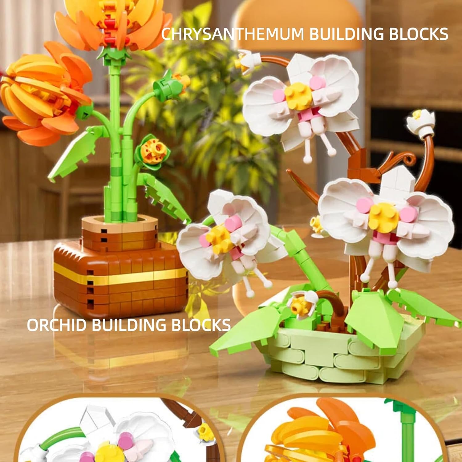 Four Seasons Blossom Botanical Building Set for Adults, Plum Blossom Orchid Bamboo & Chrysanthemum DIY Flower Kit, Artificial Floral Desk Decor for Home Office, Relaxing Creative Gift
