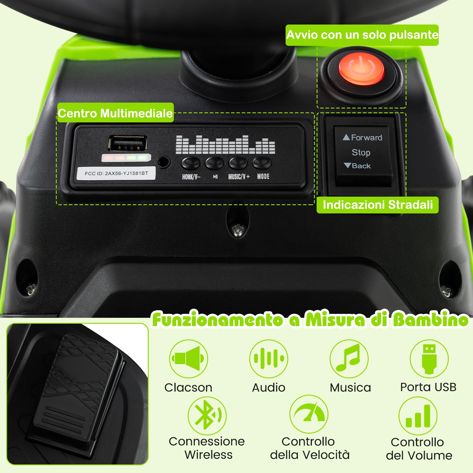 RELAX4LIFE Trattore Elettrica per Bambini 12V con Rimorchio Staccabile, Telecomando e Funzione di Avvio e Arresto Lento, Luci LED e Clacson per Bambini 3 Anni+ (VERDE)