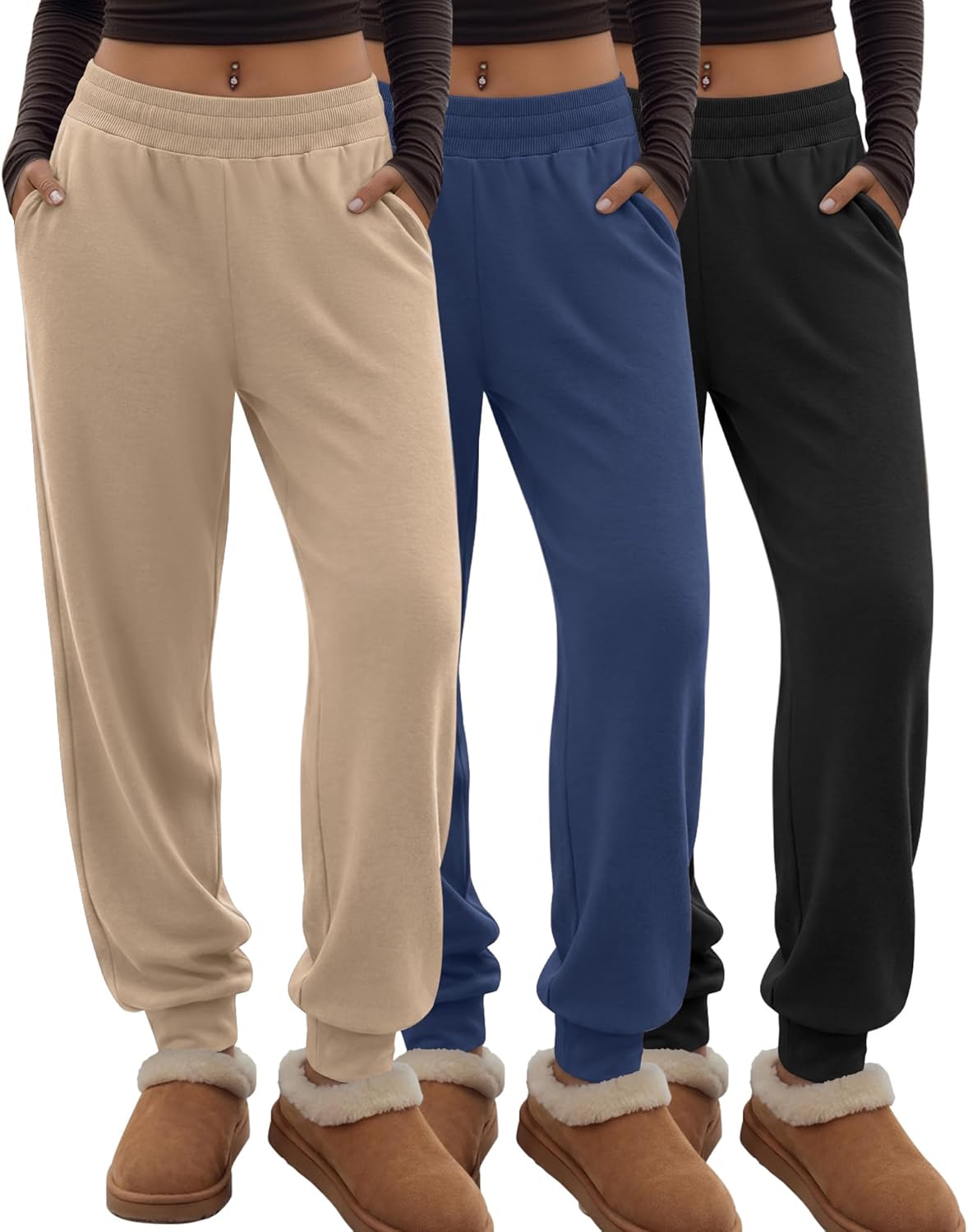 3 Pack Women's Lounge Joggers Loose Yoga Pants with Pockets High Waisted Sweatpants Comfy Casual Pajama Pants