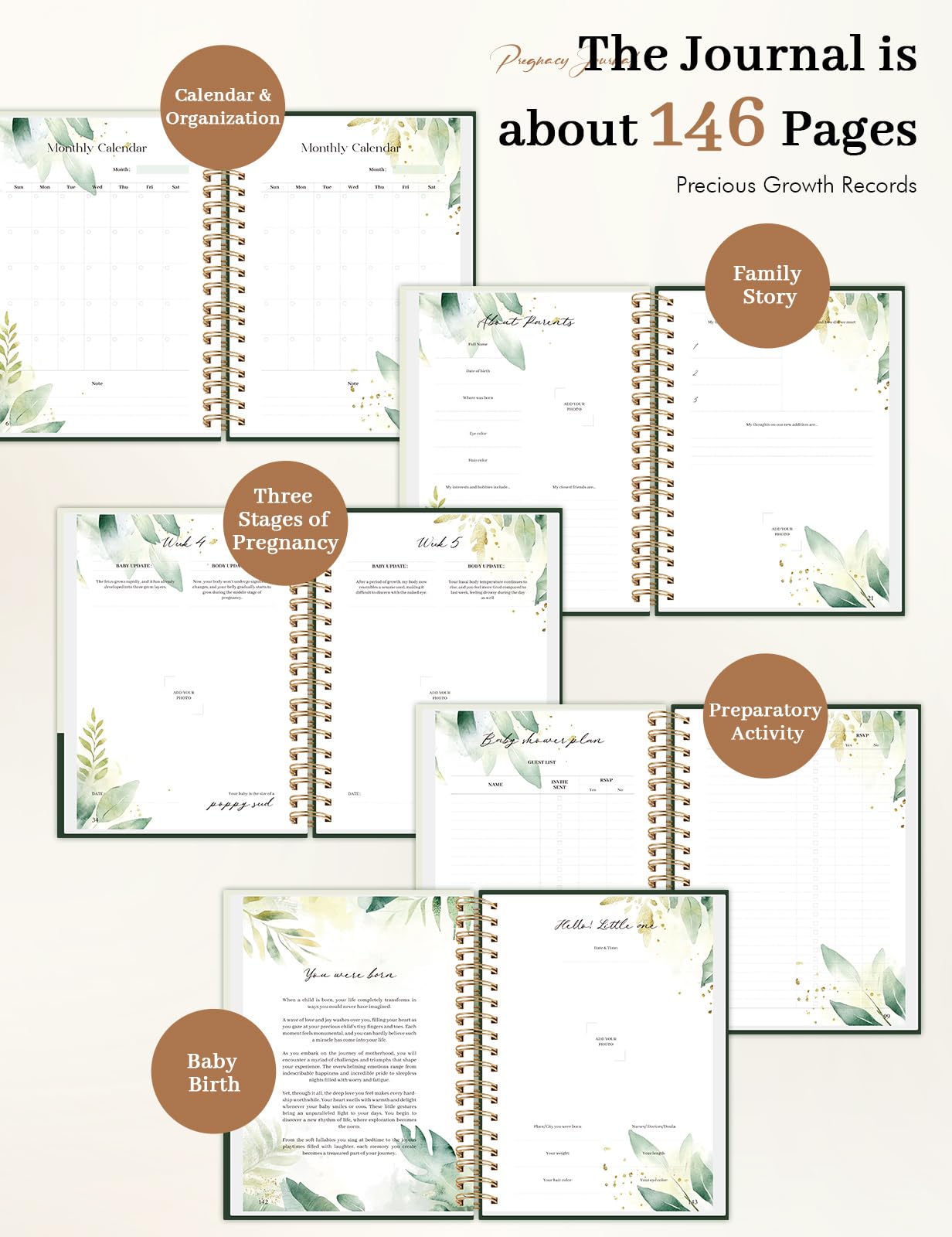 AISBUGUR Pregnancy Journal for First Time Moms, 146 Pages Hardcover Pregnancy Memory Book, Ultrasound Baby Scrapbook - Image 4