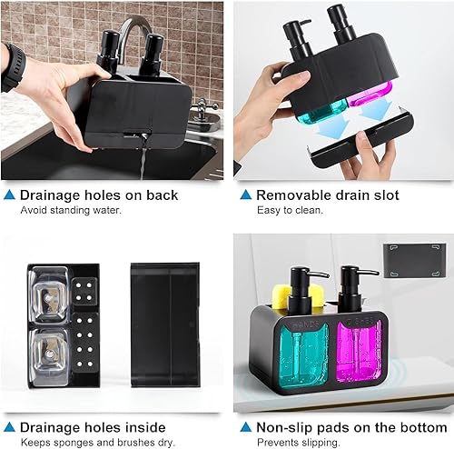 Miniatura 6 de Juego de dispensador de jabón para manos y platos 4 en 1 para fregadero de cocina y baño - negro