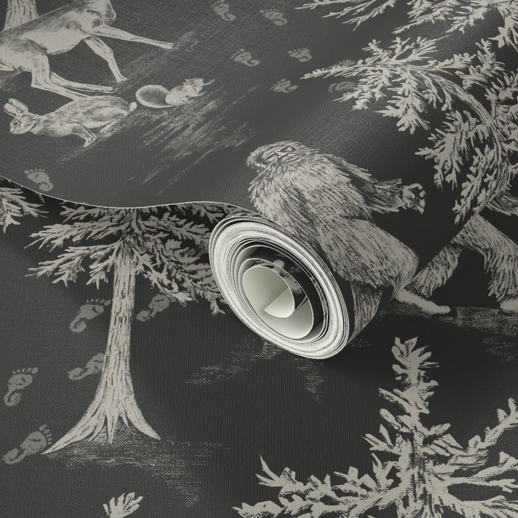 Peel & Stick Wallpaper 3ft x 2ft - Sasquatch Cryptids Charcoal Gray Cryptozoology Aliens Custom Removable Wallpaper by Spoonflower