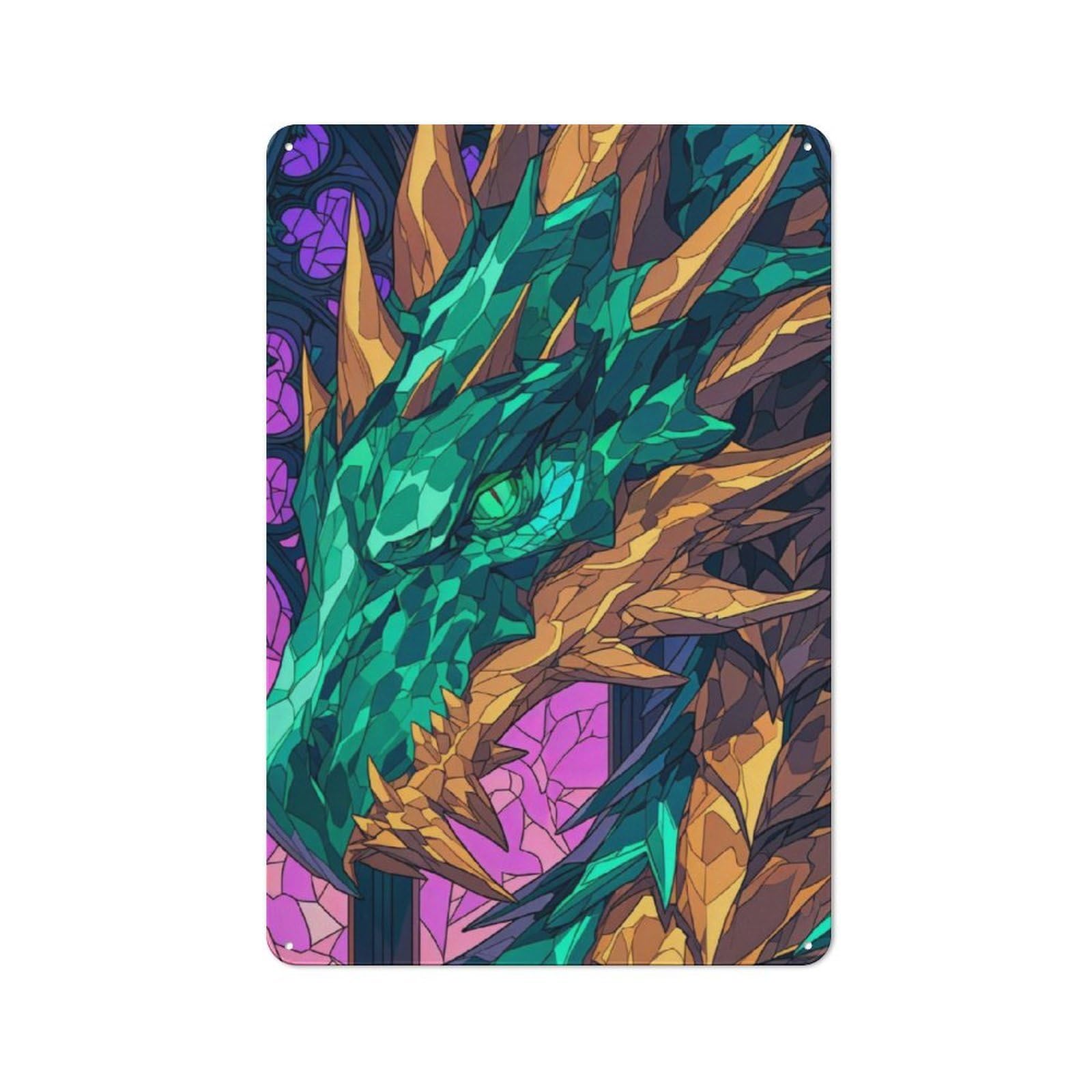 Junmoney Dragons Majesty Tin Wall Plaque 30X20cm With For Garage Or Workshop, For Vintage Wall Decor Fans, For Kitchen And Home Bar Decor