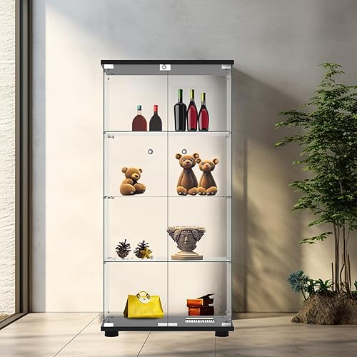 Miniatura 9 de FANYUSHOW Vitrina de cristal con doble puerta y cerradura, estilo de instalación rápida, gabinete Curio de 4 estantes de 0.197 in de vidrio templado
