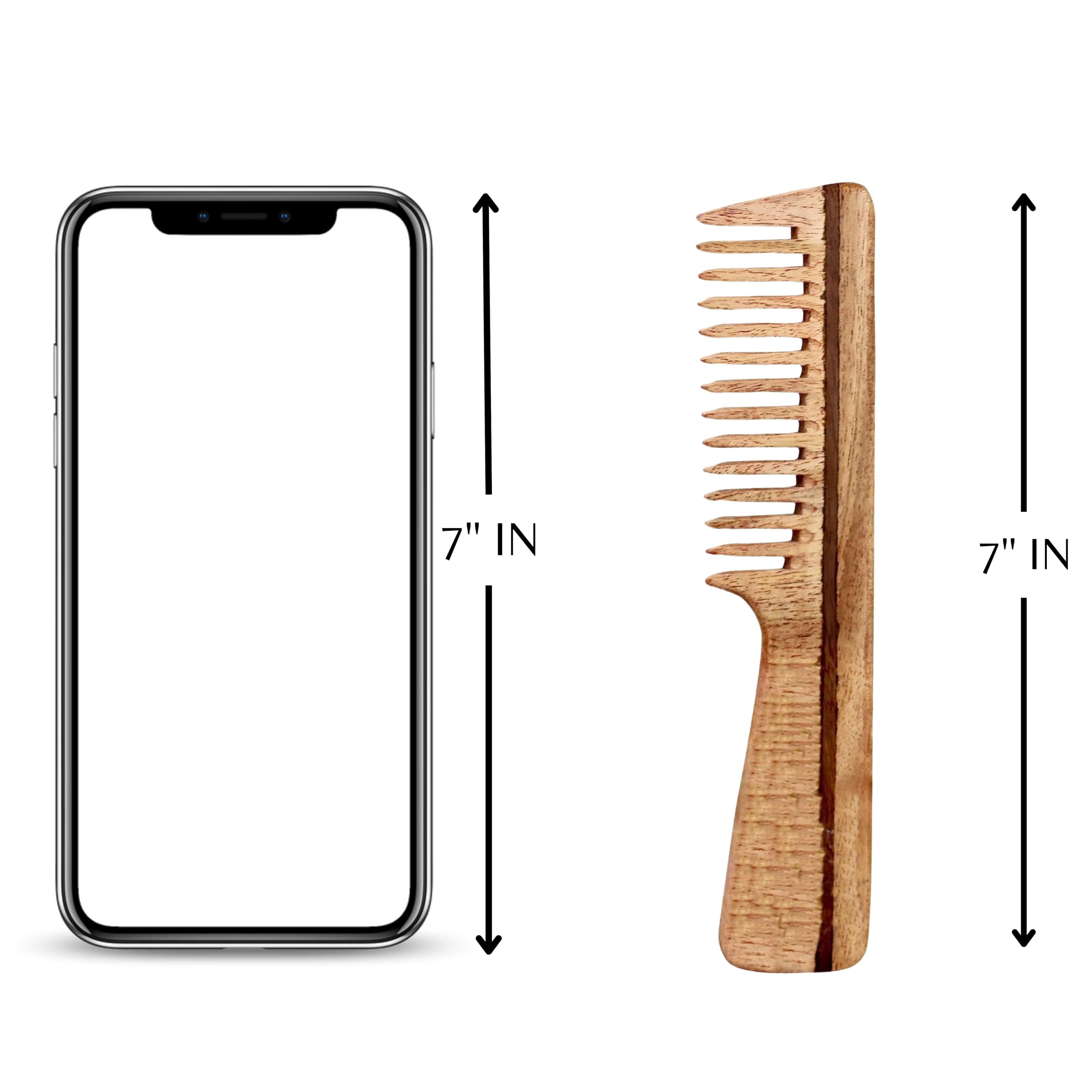 THE Unltd India Handmade Kacchi Neem Wood Comb with Handle, Brown, 7 Inch - Image 4