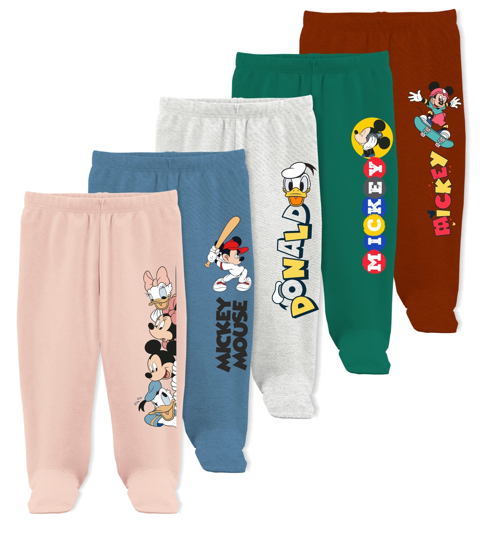 Disney Mickey Mouse Footed Pajama Pants for Baby Boys and Girls(Pink c1)(Pack of 3)