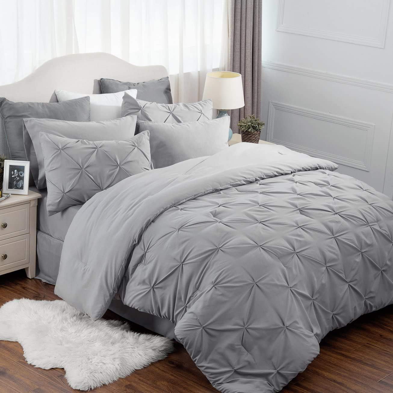 Bedsure Full Size Comforter Sets - 8 Pieces Pintuck Bed Set Full Size, Grey Full Size Bed in A Bag with Comforters, Sheets, Pillowcases & Shams : Home & Kitchen