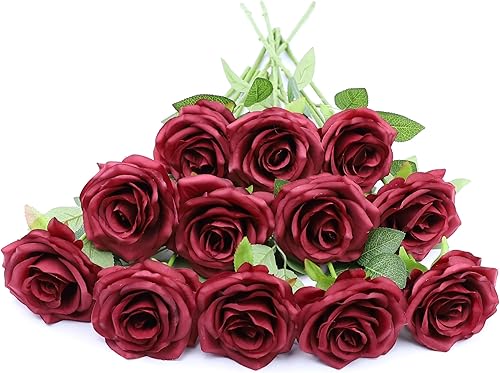 Miniatura 26 de Flores artificiales de rosa, rosa artificial, rosa falsa, rosa de seda, flores falsas de aspecto real con tallos para ramos de boda DIY, centros de