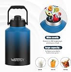 WATERSY 1 Gallon Water Bottle Insulated(Cold for 48 Hrs),BPA Free&Leak Proof,128oz Stainless Steel Water Jug,Big Flask,Large Water Bottle with Handle for Gym,Hiking,Camping&Travel,Gradient Blue