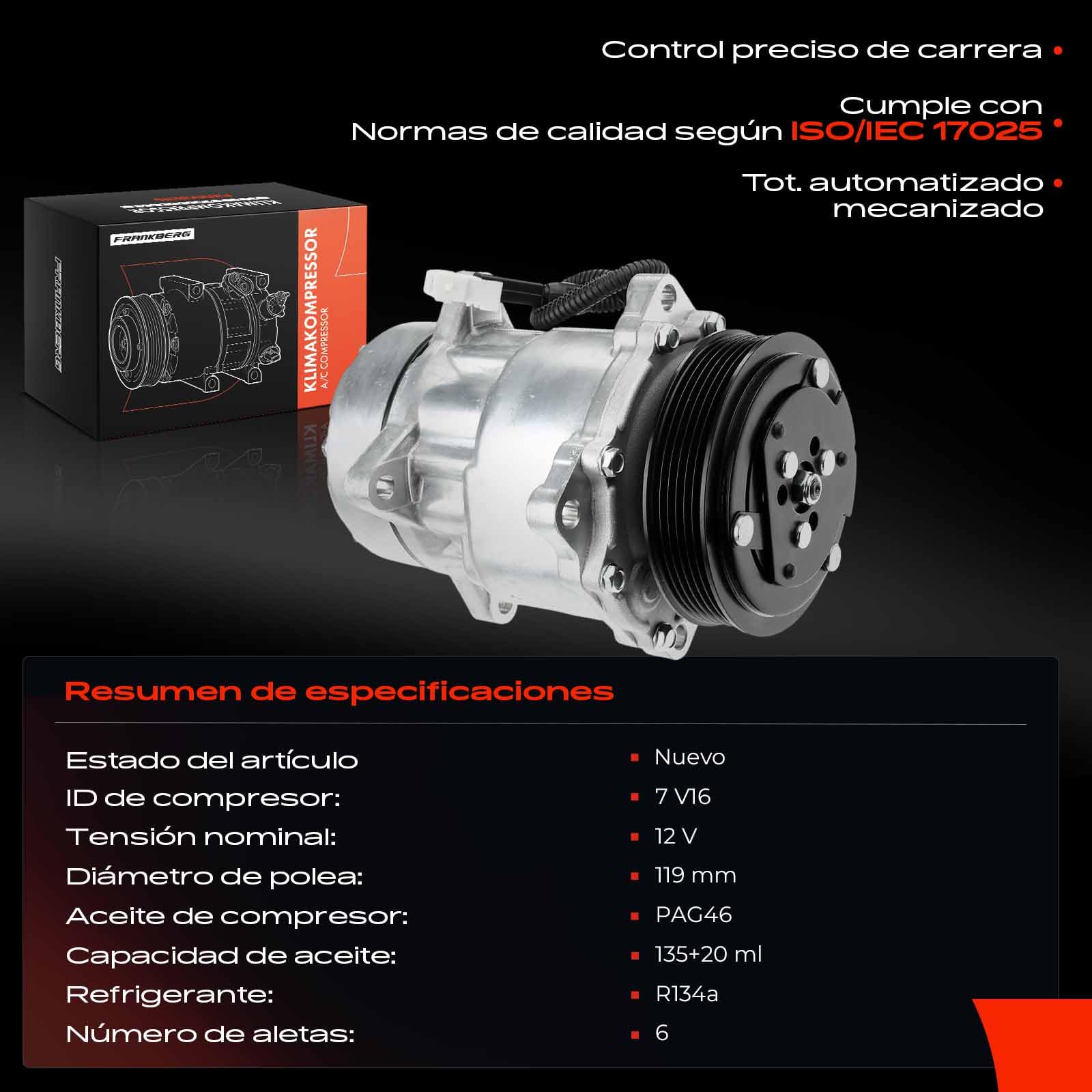 Frankberg Compresor de aire acondicionado 6453.EY | Compatible con: Plataforma/chasis Partner 5 G, 406 Descanso 8E/F, Xsara N1, Plataforma plana/chasis Boxer 244