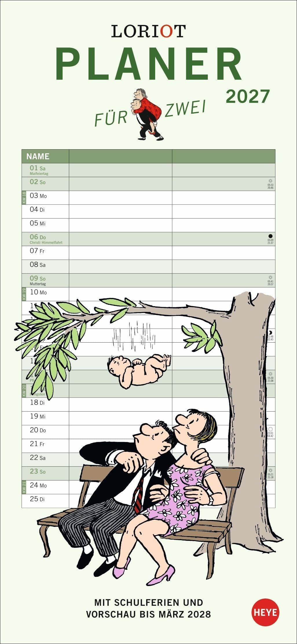 Loriot Planer für zwei 2027: Humorvoller Partnerkalender mit 2 Spalten und viel Platz für Eintragungen. Wandkalender. Planer 2027 zum Eintragen. Jahres-Planer für 2 Personen.