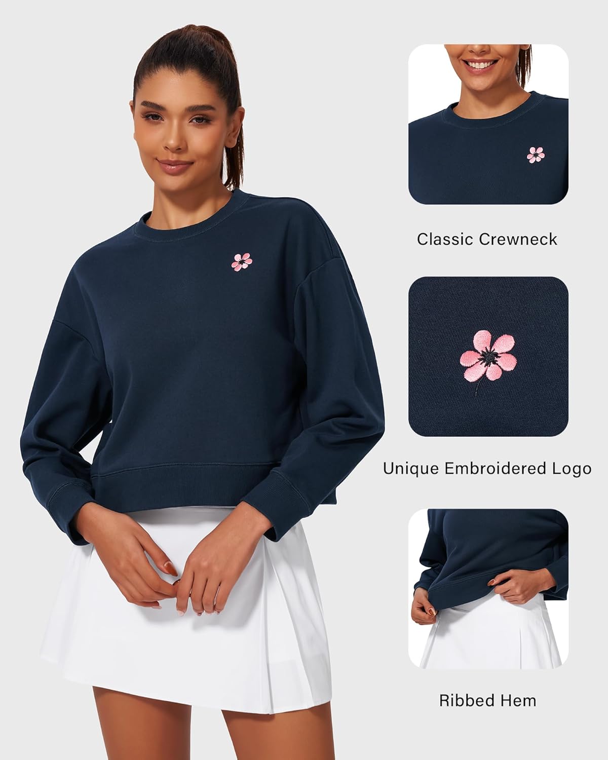 Stelle Cropped Sweatshirt for Women Crewneck Pullover Tops Oversized Long Sleeve Lightweight Casual Cotton Sweat Shirts - Image 5