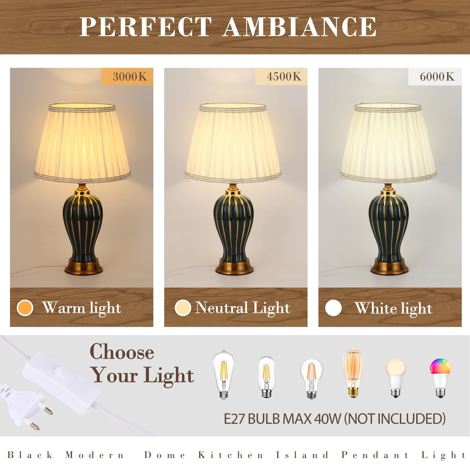 Lampada Da Tavolo Moderna E27 Retro Ceramica Luce Notturna Bianca In Tessuto Lampada Da Scrivania Illuminazione Decorativa Per Soggiorno Camera Da Letto Studio Lampada Da Letto Da Letto (Verde)