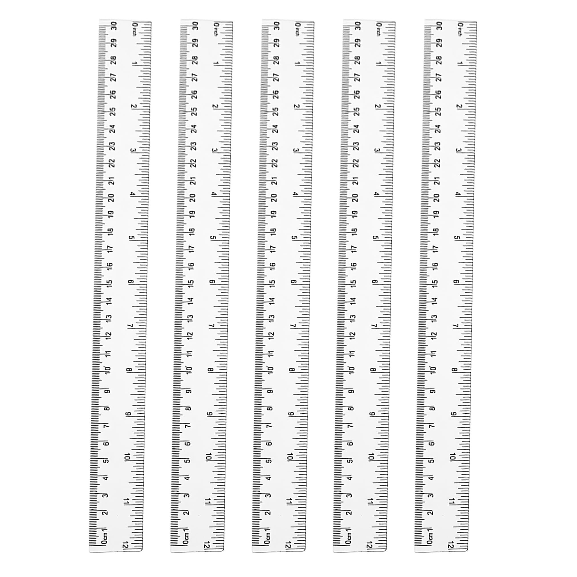5Pcs Plastic Ruler Set, 12inches 30cm Rulers, Shatter Resistant Metric Straight Measuring Ruler Tool, Convenient and Durable Rulers Set, for School, Office, Home, Kids, and Teachers